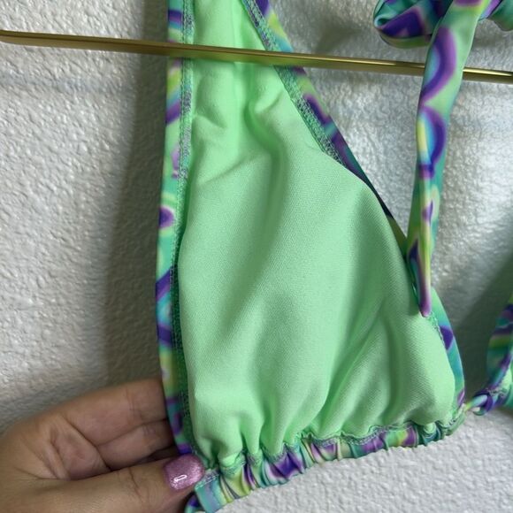 NWT- Wild Fable-Multiway Bikini Top Blue/Green Heart Print- Size Medium (8-10) - Picture 8 of 11